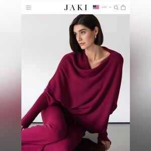 JAKI LONDON Asymmetric Draped burgundy Seamless Sweater L/XL